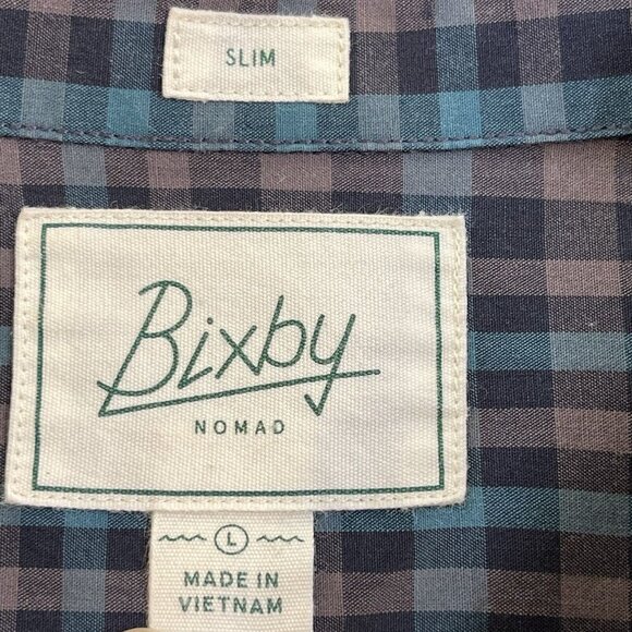Bixby Nomad Shirt Men Large Blue Check Plaid Slim Fit Button Down Preppy Classic - Picture 2 of 10